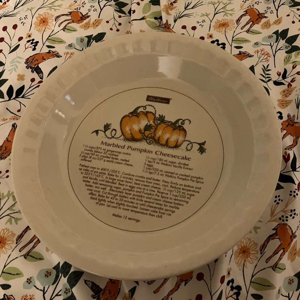 11” Marbled Pumpkin Cheesecake Stoneware Plate Pie Dish with Recipe